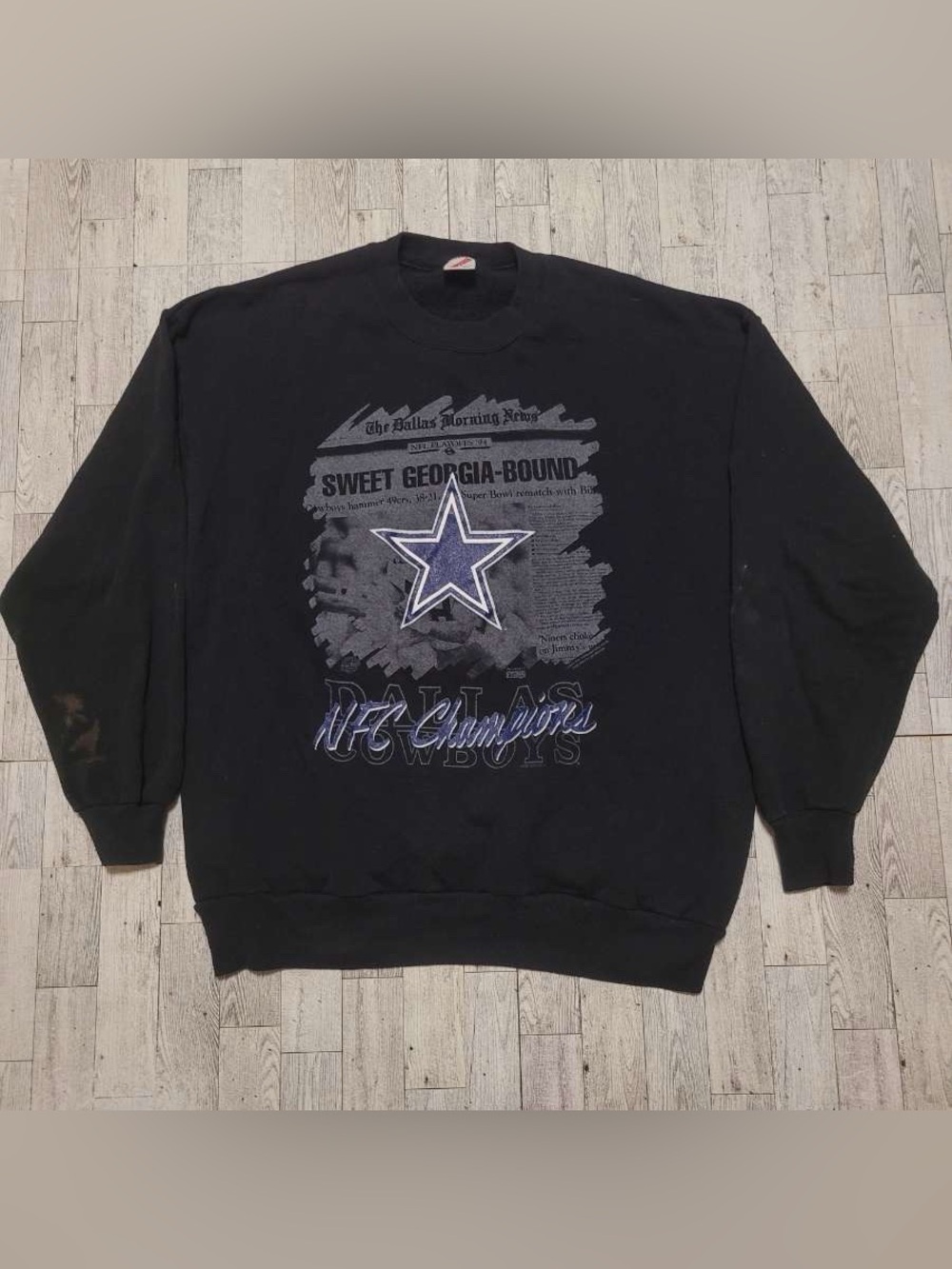 Vintage Dallas Cowboys NFL Black Graphic Sweatshirt Size XL USA Made 1994 NFC